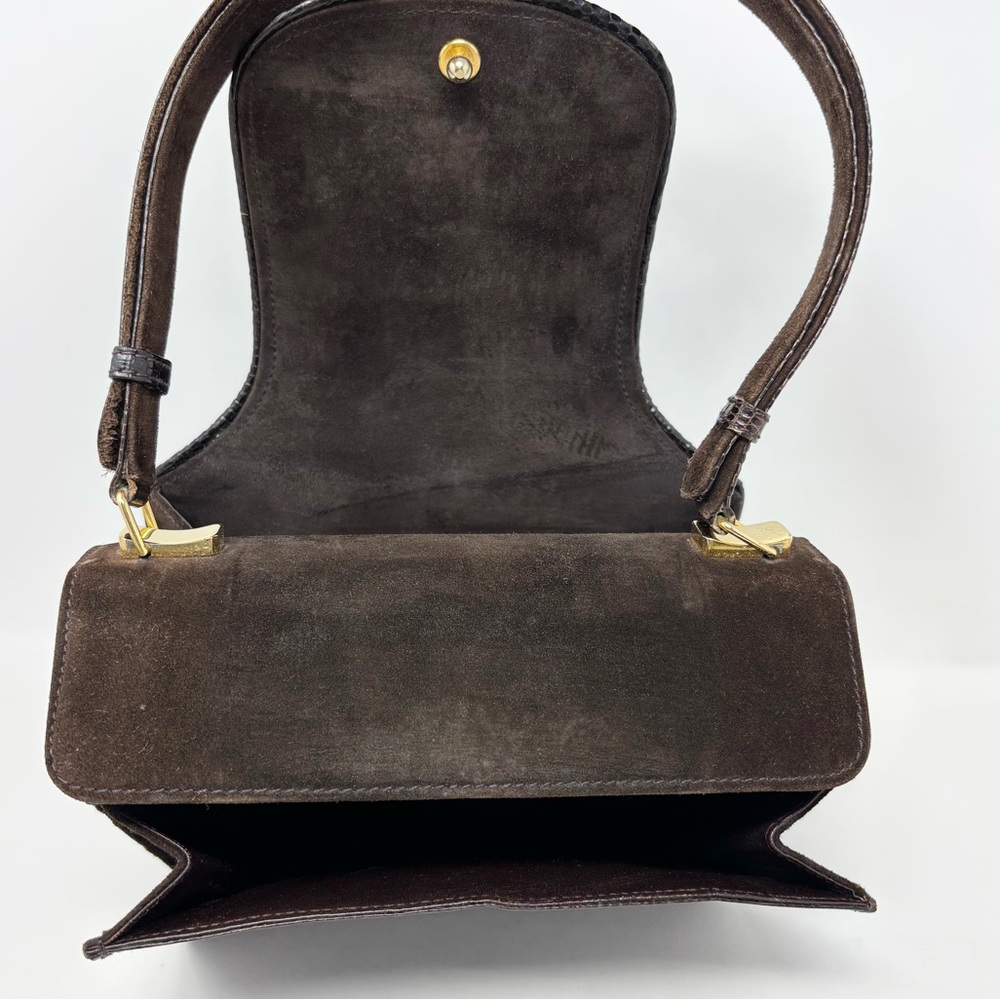 Gucci Vintage 1970s Blondie Logo Lizard & Suede Top Handle Bag Chocolate Brown - Picture 10 of 16